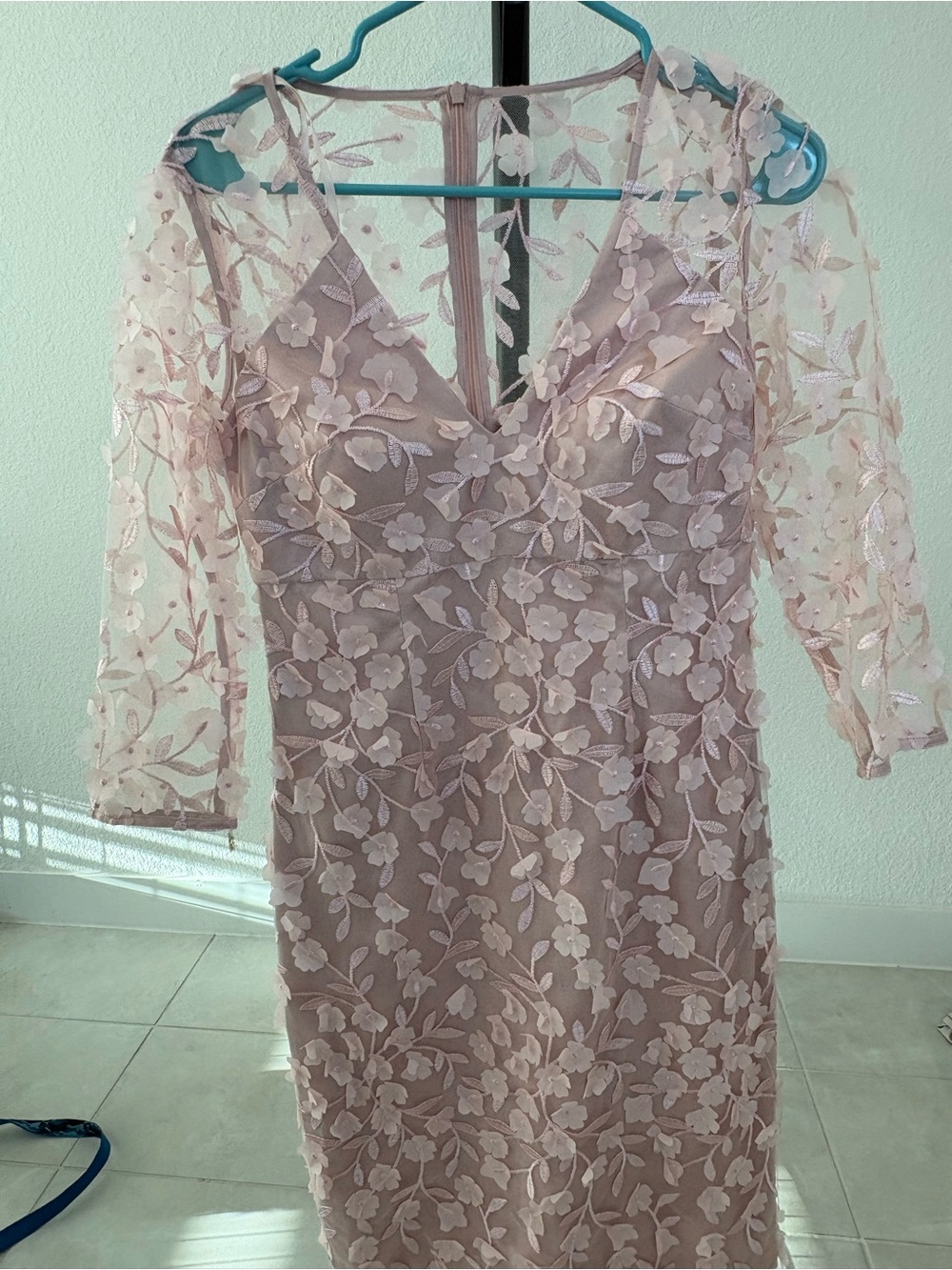 Eliza J Floral Lace V-Neck Dress in Blush